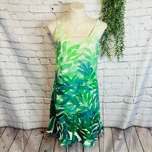 Cabi Tropical Boho Dress Size M Green Ruffle Beach Resort Vacation Cruise